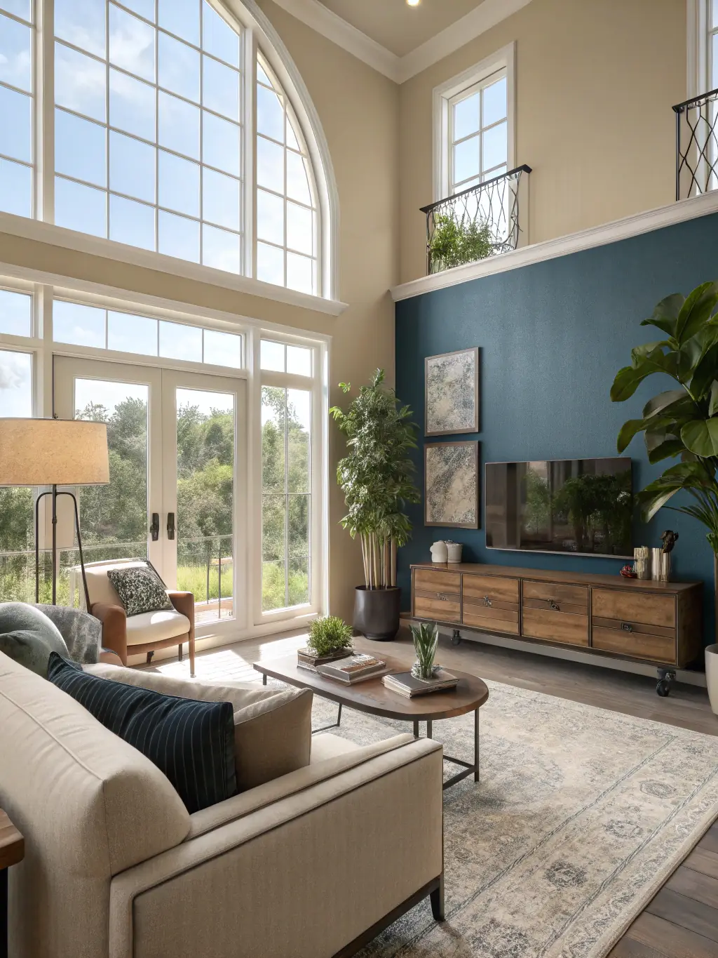 A detailed interior rendering of a living room with modern furniture and decor, highlighting Azrender's interior design visualization service.